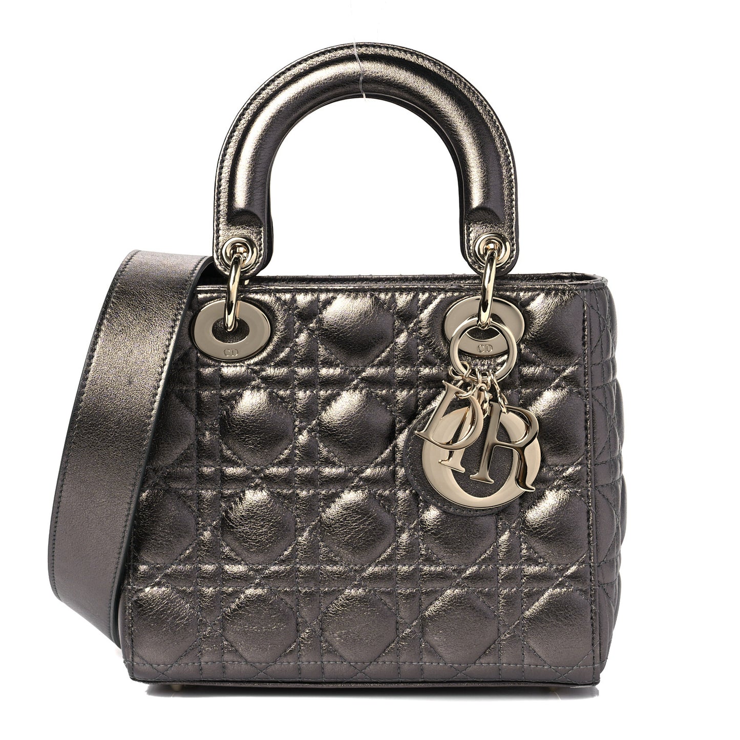 Lambskin Cannage Small My ABCDior Lady Dior Metallic Grey