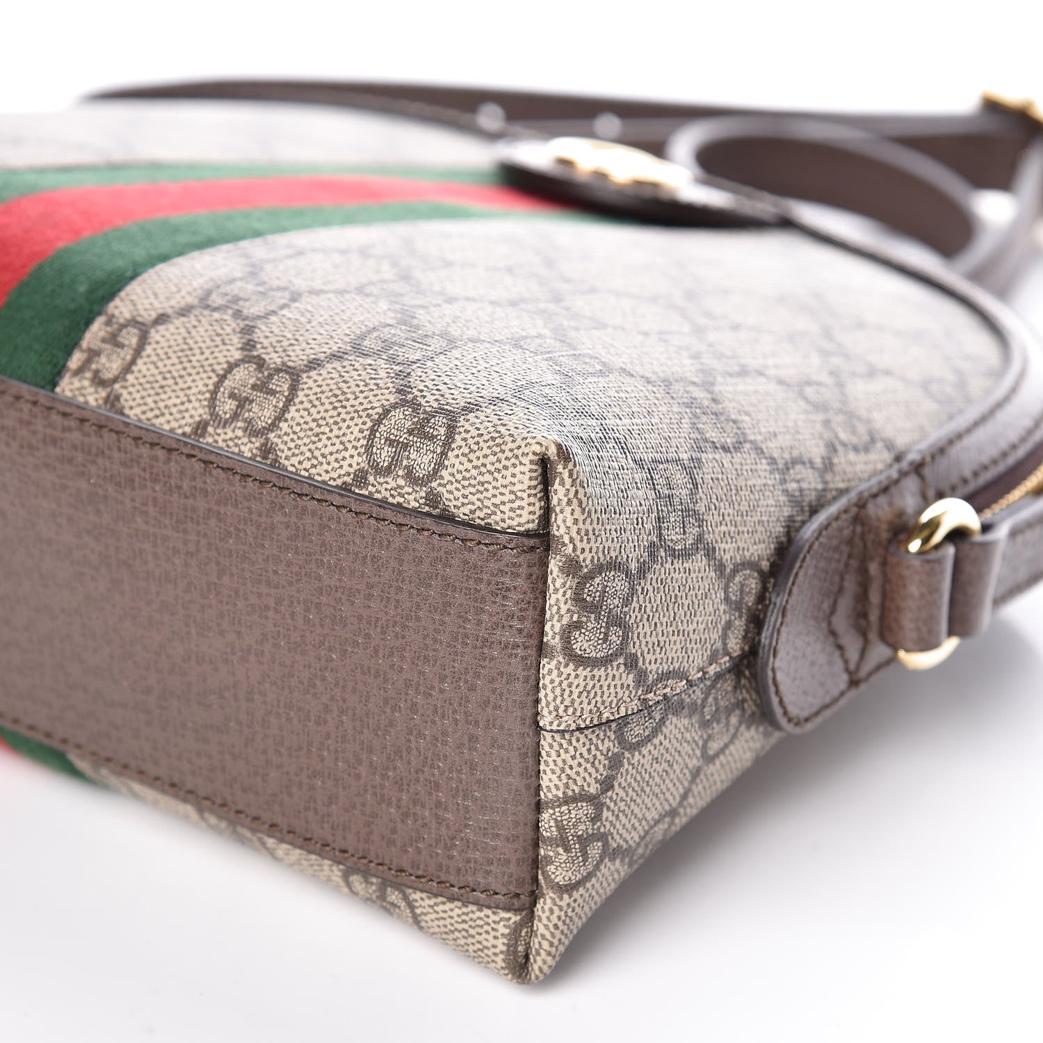 Gucci GG Supreme Monogram Textured Dollar Calfskin Web Small Ophidia Dome Shoulder Bag Beige Ebony New Acero 9 of 9