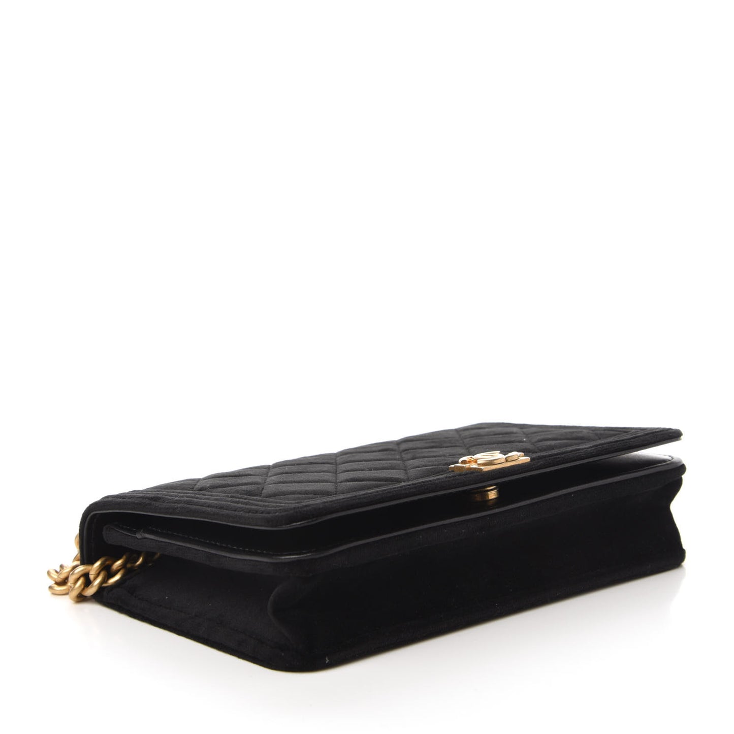 Velvet Quilted Boy Wallet On Chain WOC Black