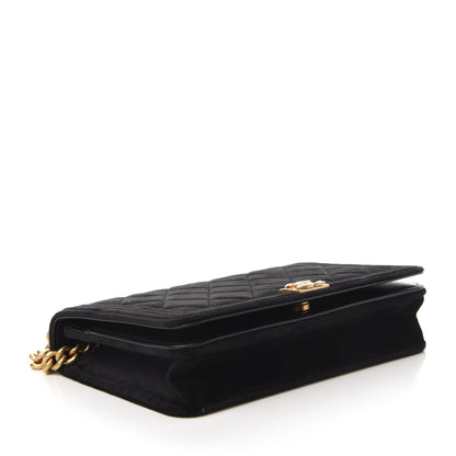 Chanel Velvet Quilted Boy Wallet On Chain WOC Black 4 of 11