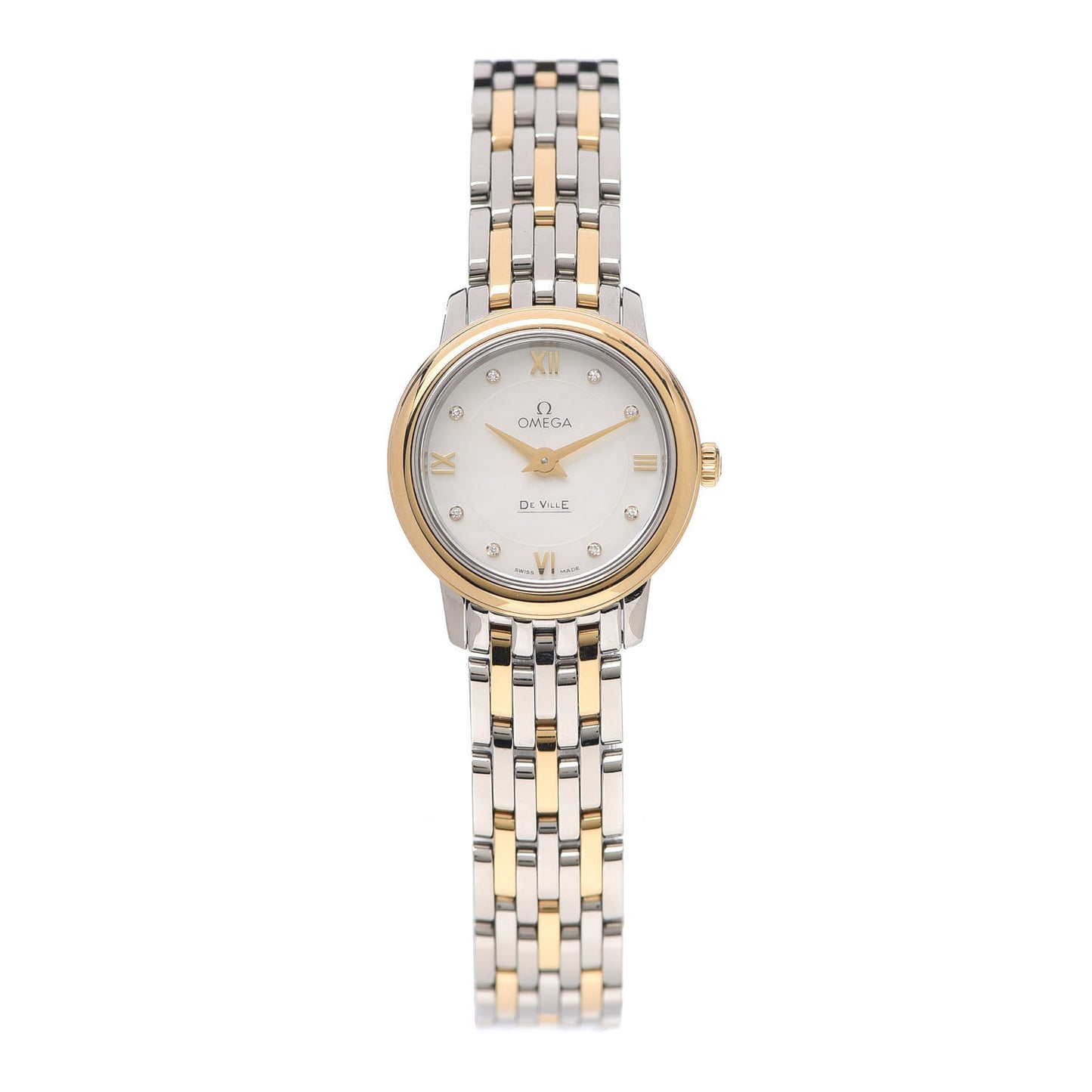 Stainless Steel 18K Yellow Gold Diamond Mother of Pearl 24mm De Ville Prestige Quartz Watch 424.20.24.60.55.001