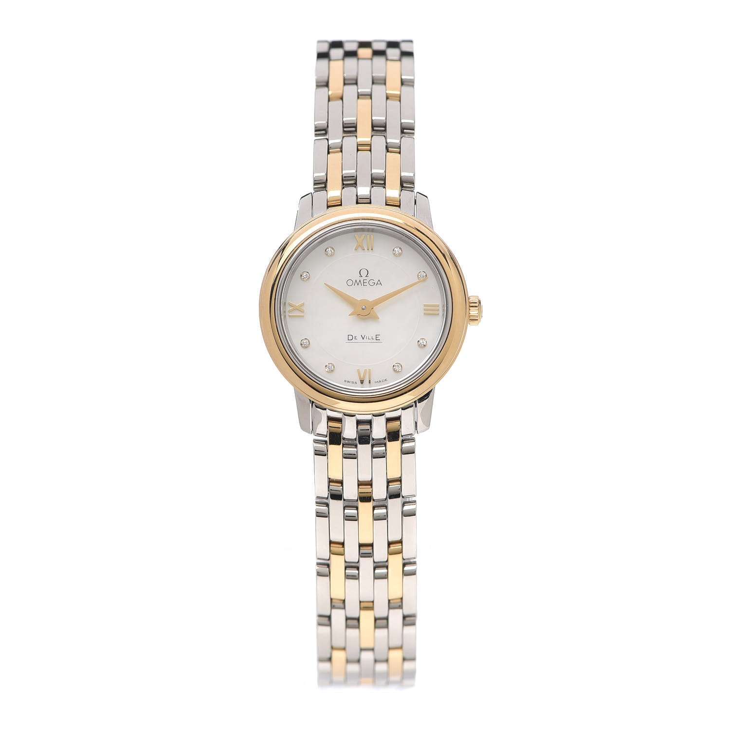 Omega Stainless Steel 18K Yellow Gold Diamond Mother of Pearl 24mm De Ville Prestige Quartz Watch 424.20.24.60.55.001 1 of 5
