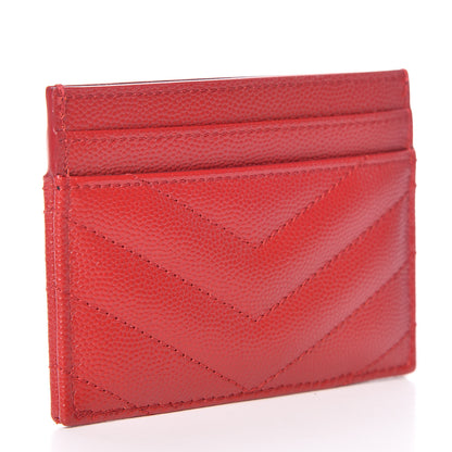 Saint Laurent Grain De Poudre Matelasse Chevron Monogram Credit Card Case New Red 3 of 10