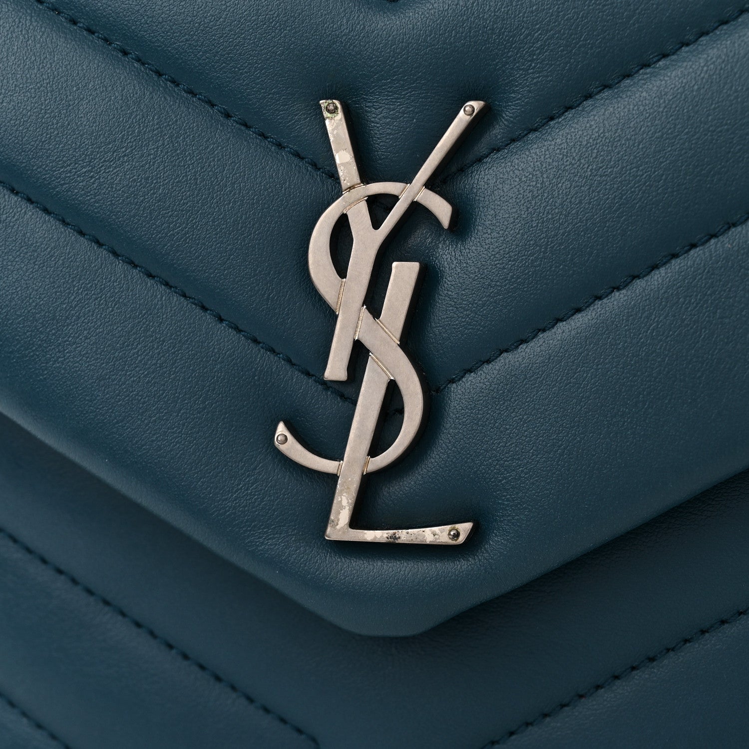 Saint Laurent SAINT LAURENT Calfskin Y Quilted Monogram Small Loulou Chain Satchel Green 12 of 14