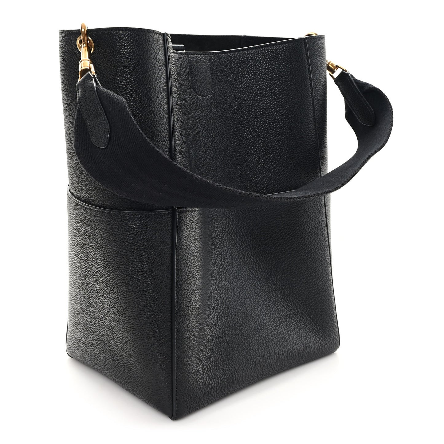 Soft Grained Calfskin Sangle Bucket Bag Black