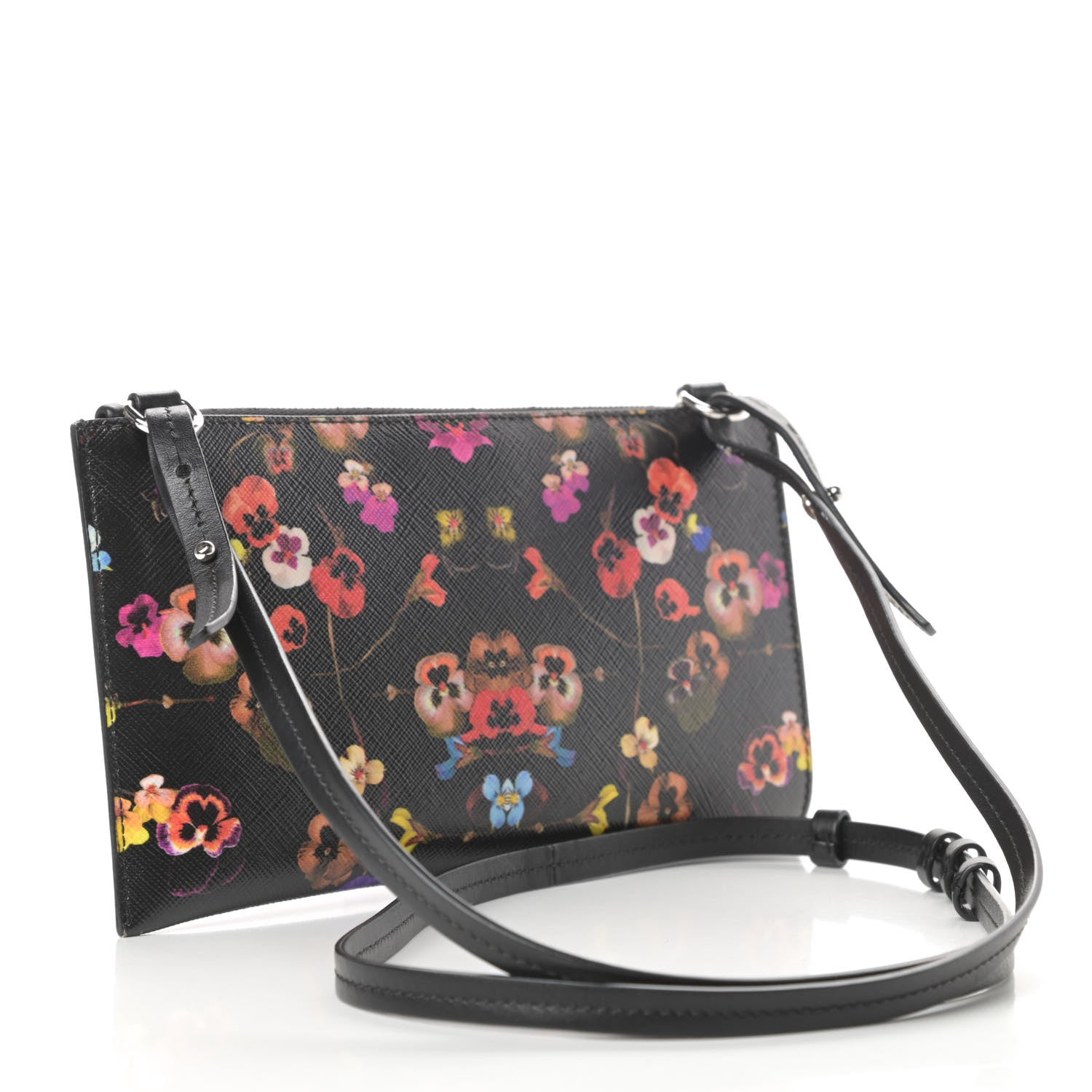 Givenchy Textured Coated Canvas Pansy Print Iconic Pouch Crossbody Black Multicolor 3 of 10