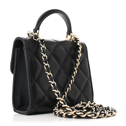 Chanel Lambskin Quilted Top Handle Flap Clutch With Chain Black 3 of 11