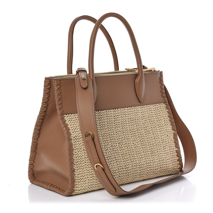 Prada Raffia City Calfskin Whipstitch Medium Paradigme Bag Naturale Caramel 3 of 10
