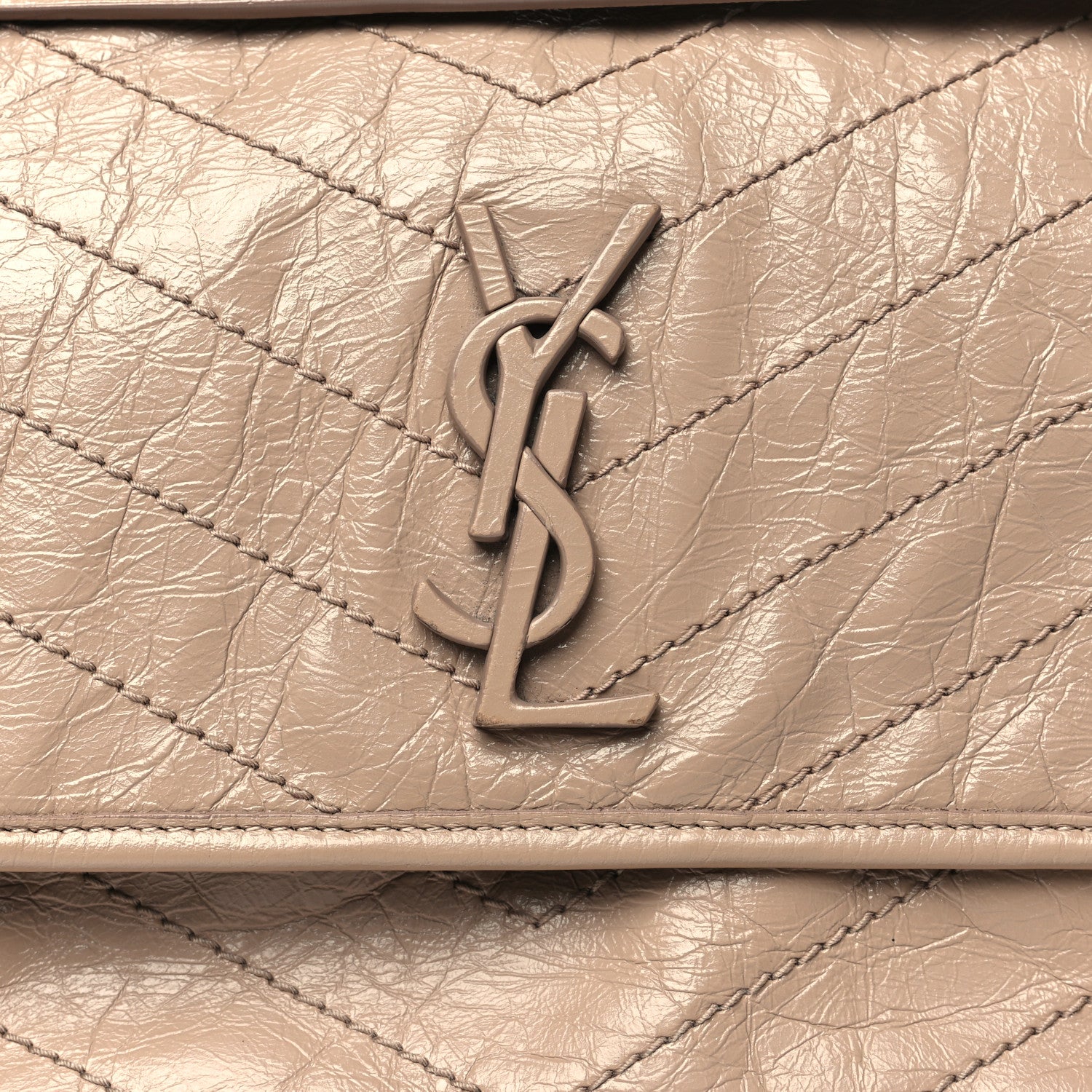 Saint Laurent Crinkled Calfskin Matelasse Monogram Medium Niki Chain Satchel Gold Sand 8 of 10
