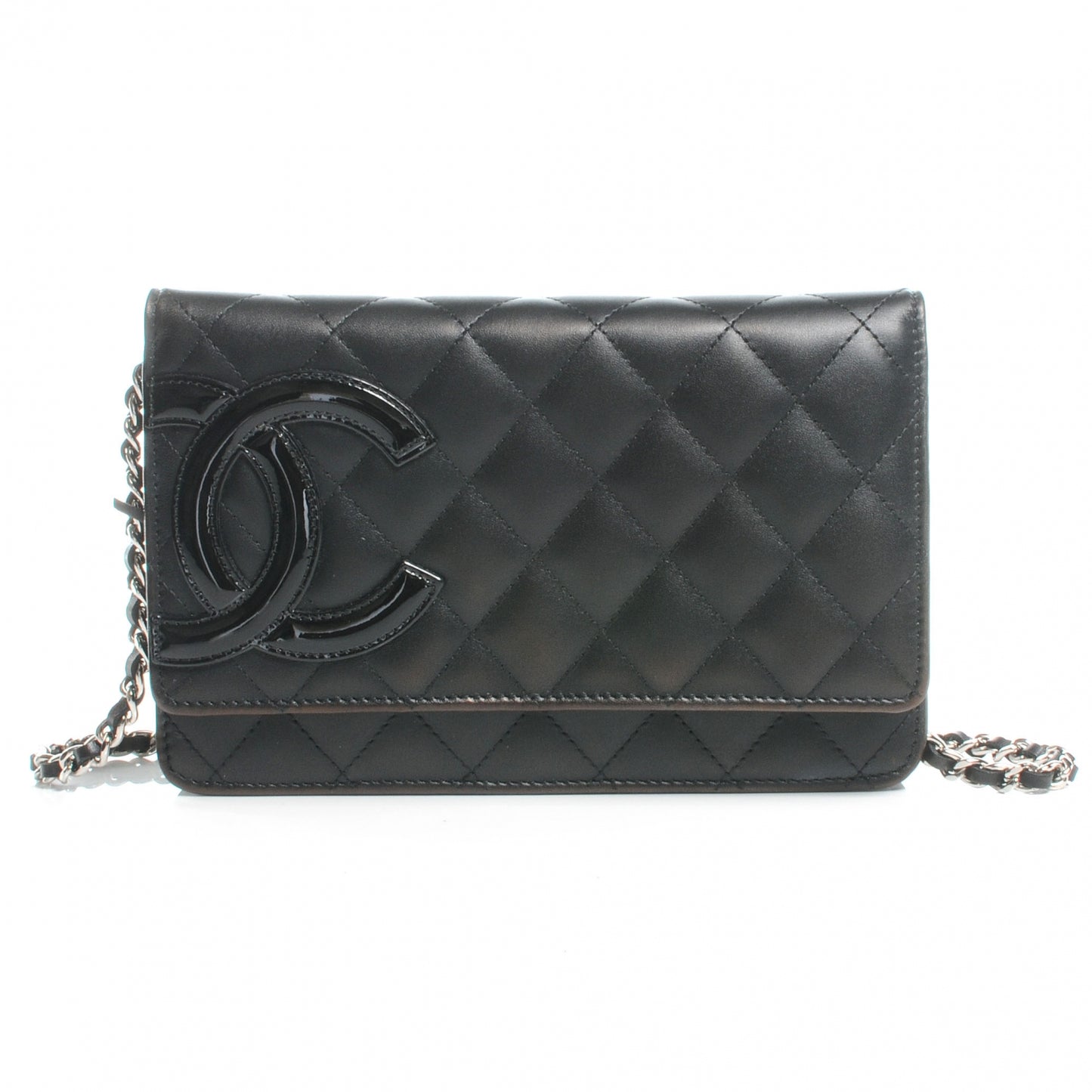 Calfskin Quilted Cambon Wallet On Chain WOC Black