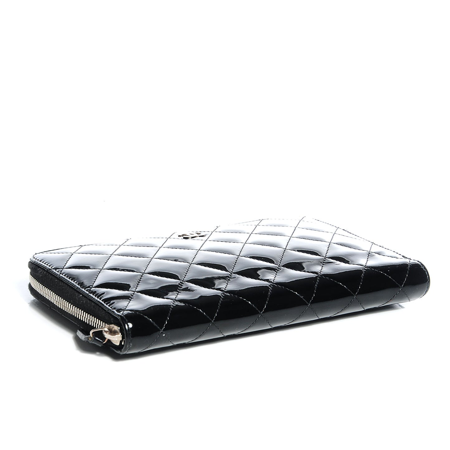 Patent Quilted Large Zip Around Organizer Wallet Black