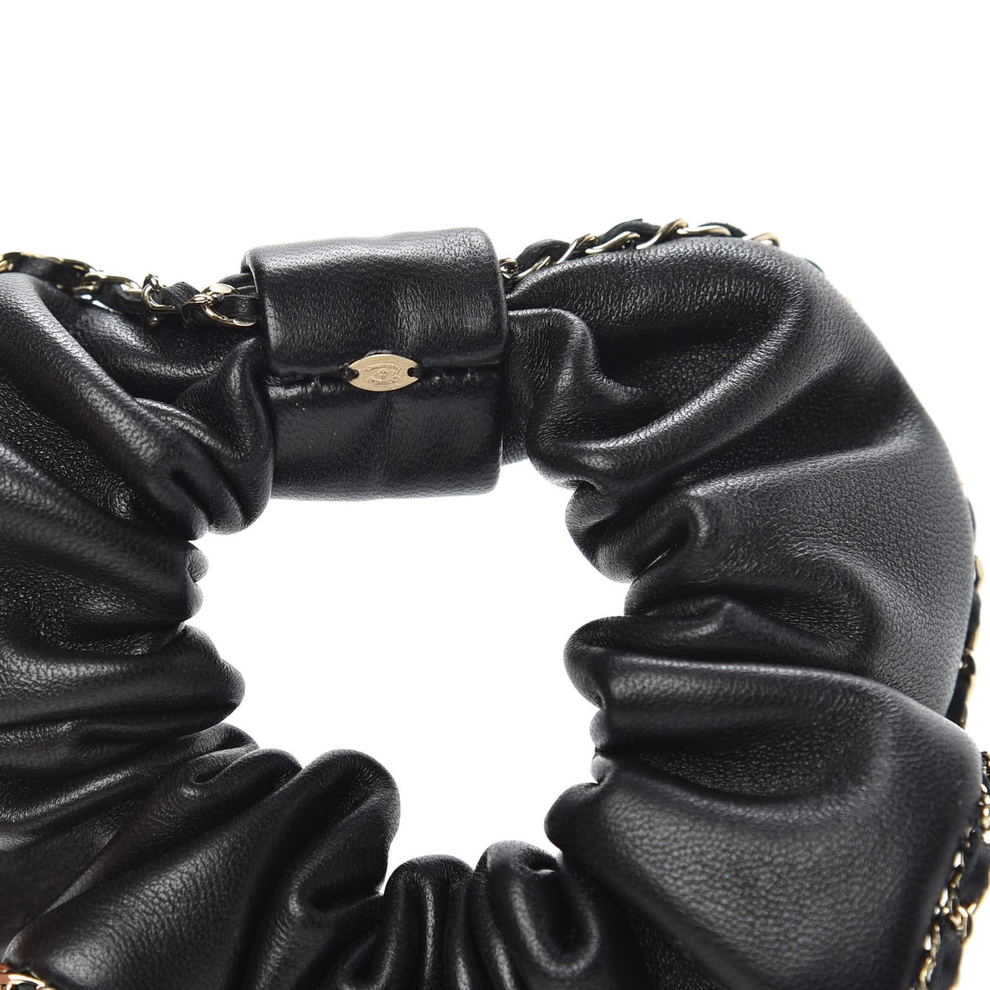 Lambskin Chain CC Hair Scrunchie Black Gold