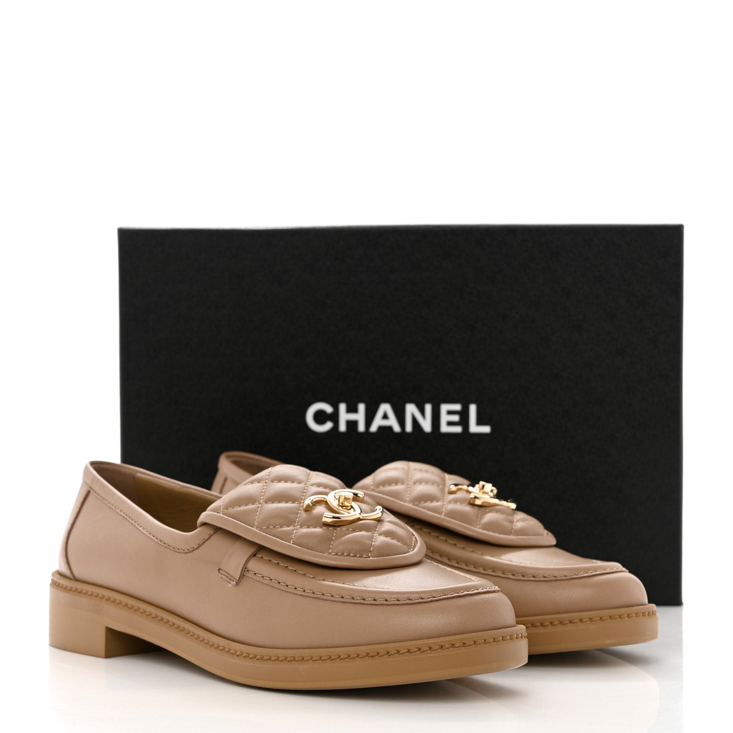 Lambskin Quilted CC Turnlock Loafers 40 Beige