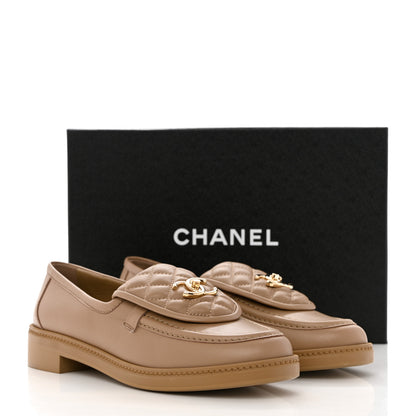 Chanel Lambskin Quilted CC Turnlock Loafers 40 Beige 9 of 9