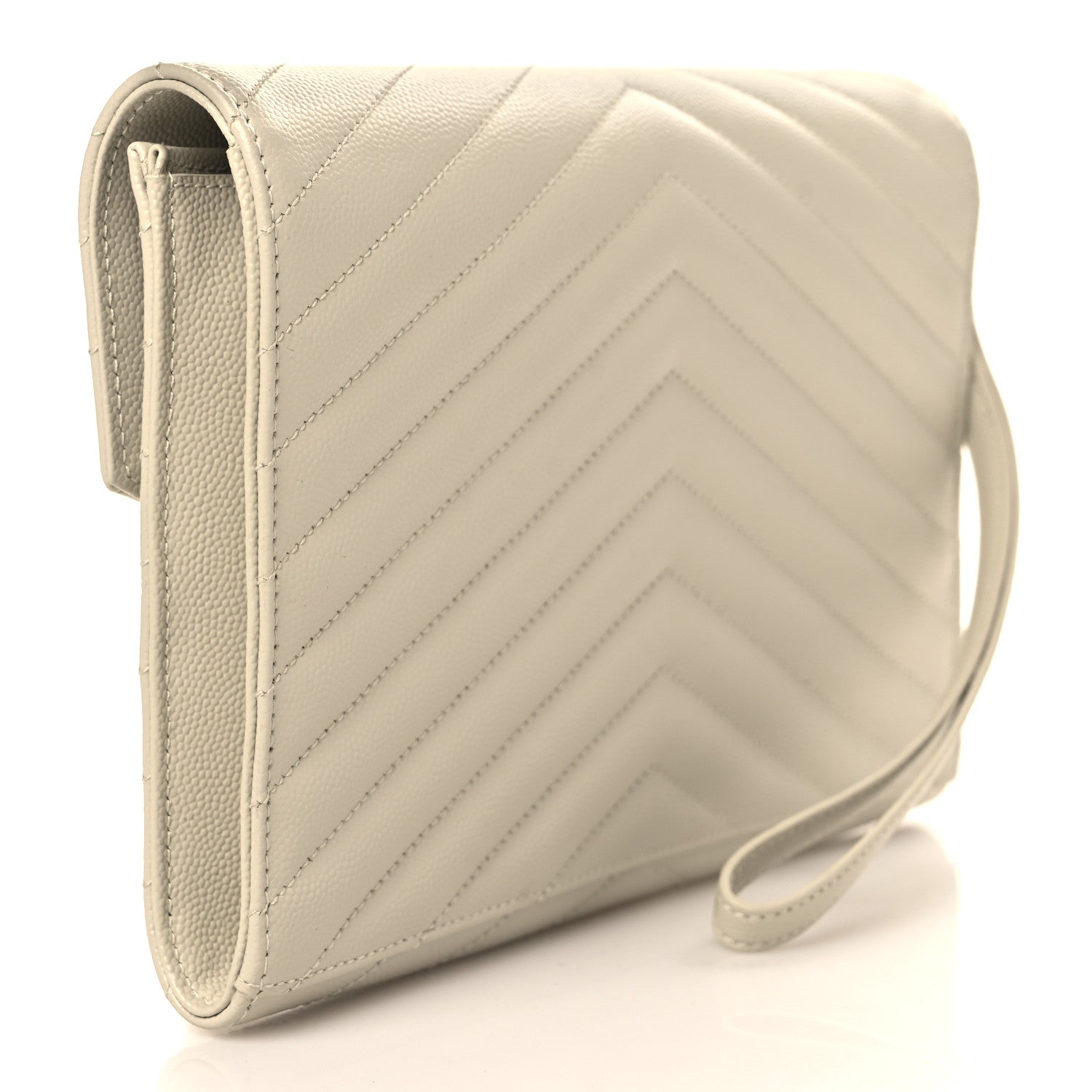 Saint Laurent Grain De Poudre Matelasse Chevron Monogram Envelope Clutch Crema Soft 3 of 8