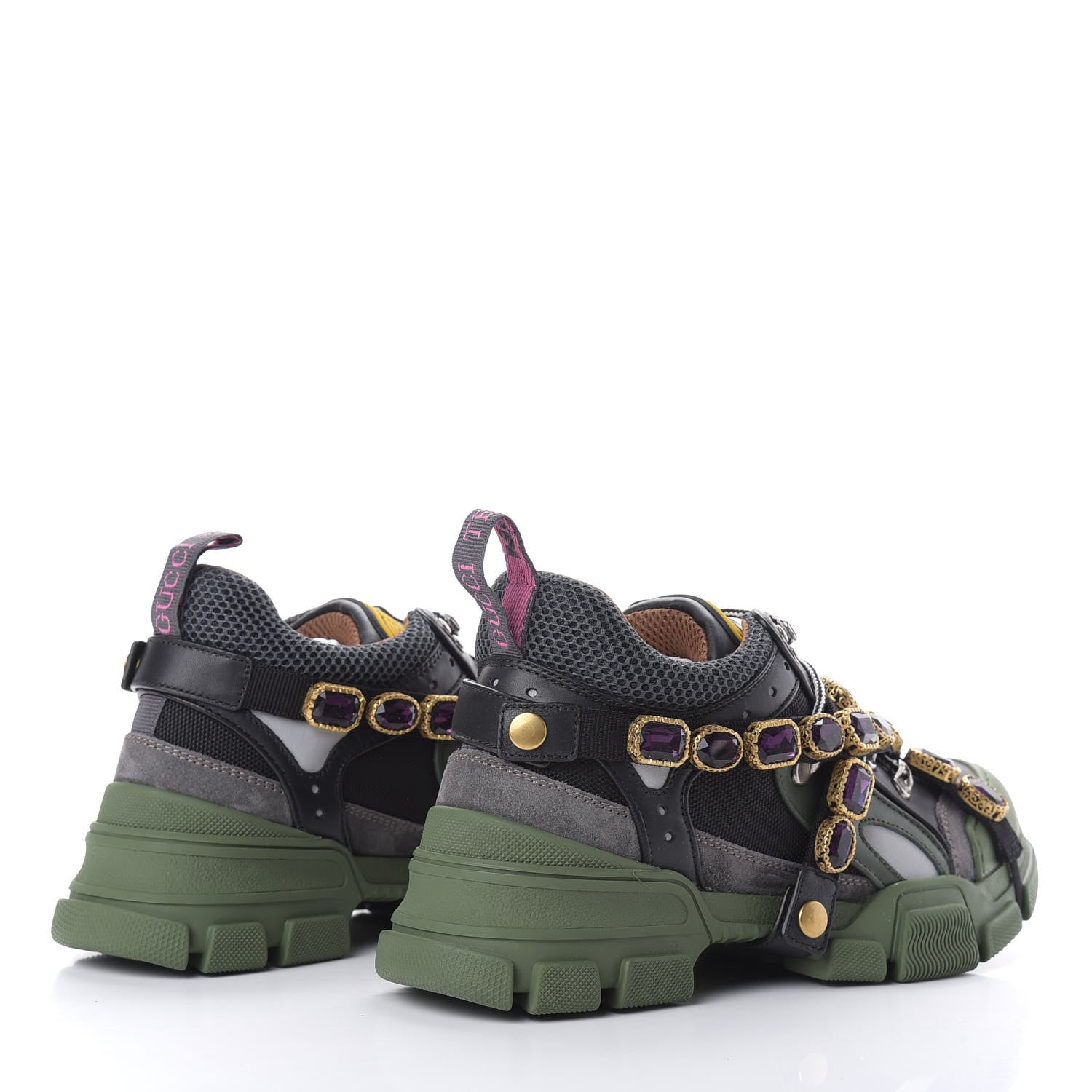 Gucci X SEGA Mesh Suede Calfskin Removable Crystals Flashtrek Sneakers 39.5 Loess Black Olive Green 4 of 10