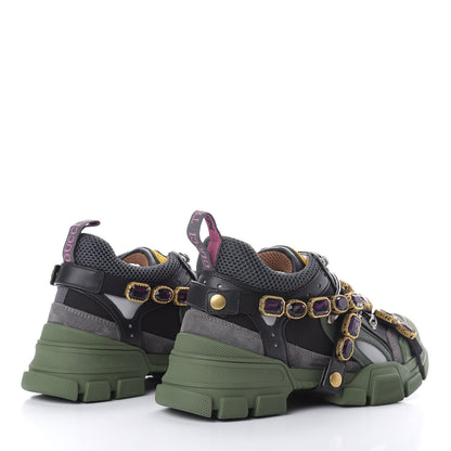 Gucci X SEGA Mesh Suede Calfskin Removable Crystals Flashtrek Sneakers 39.5 Loess Black Olive Green 4 of 10