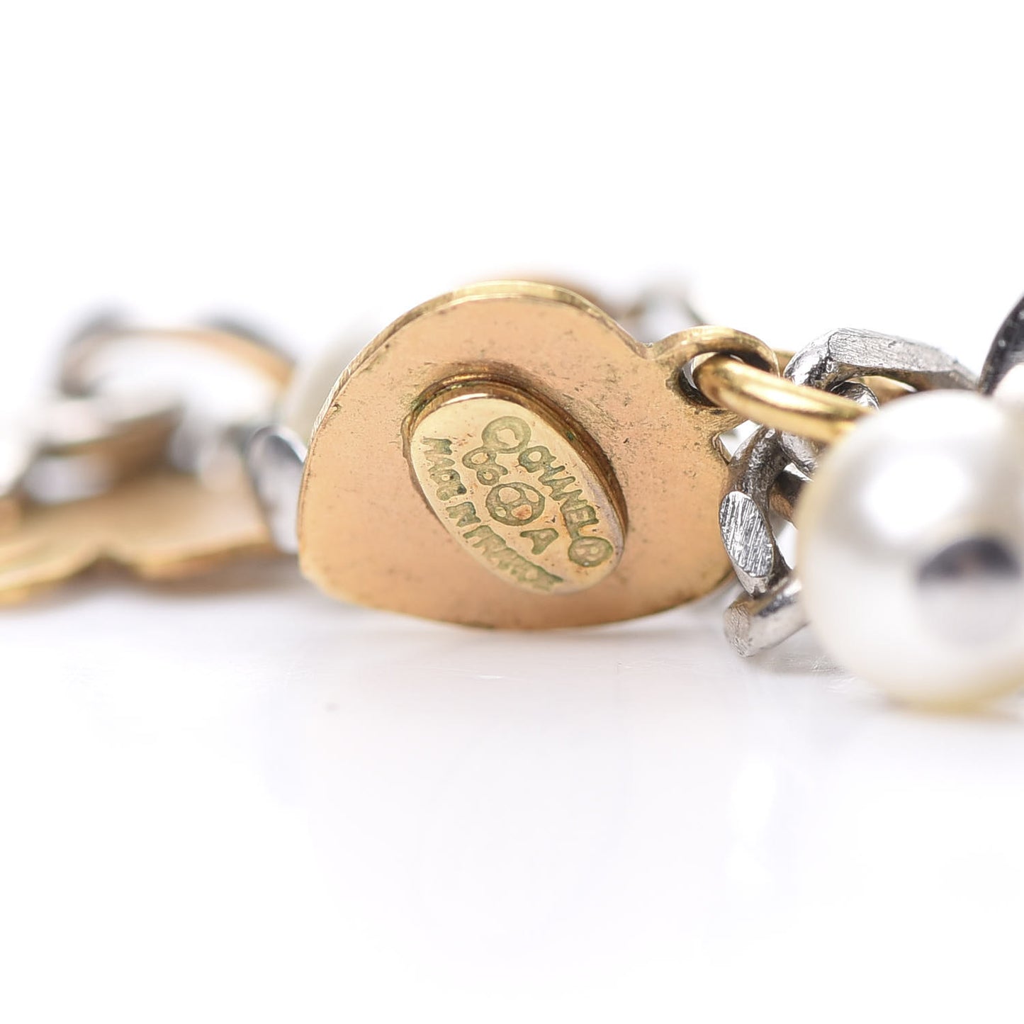 Pearl CC Charm Chain Drop Earrings Silver Gold