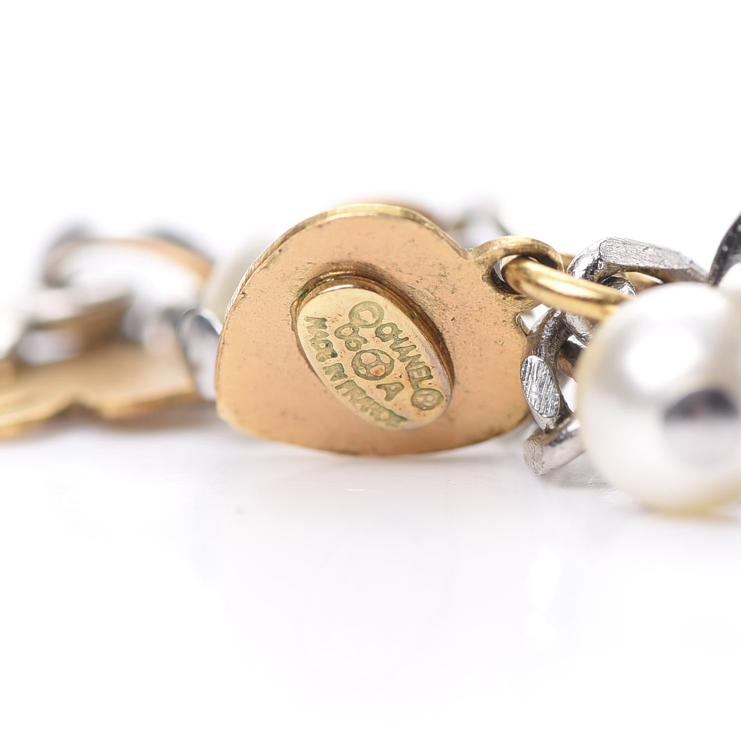 Chanel Pearl CC Charm Chain Drop Earrings Silver Gold 4 of 4