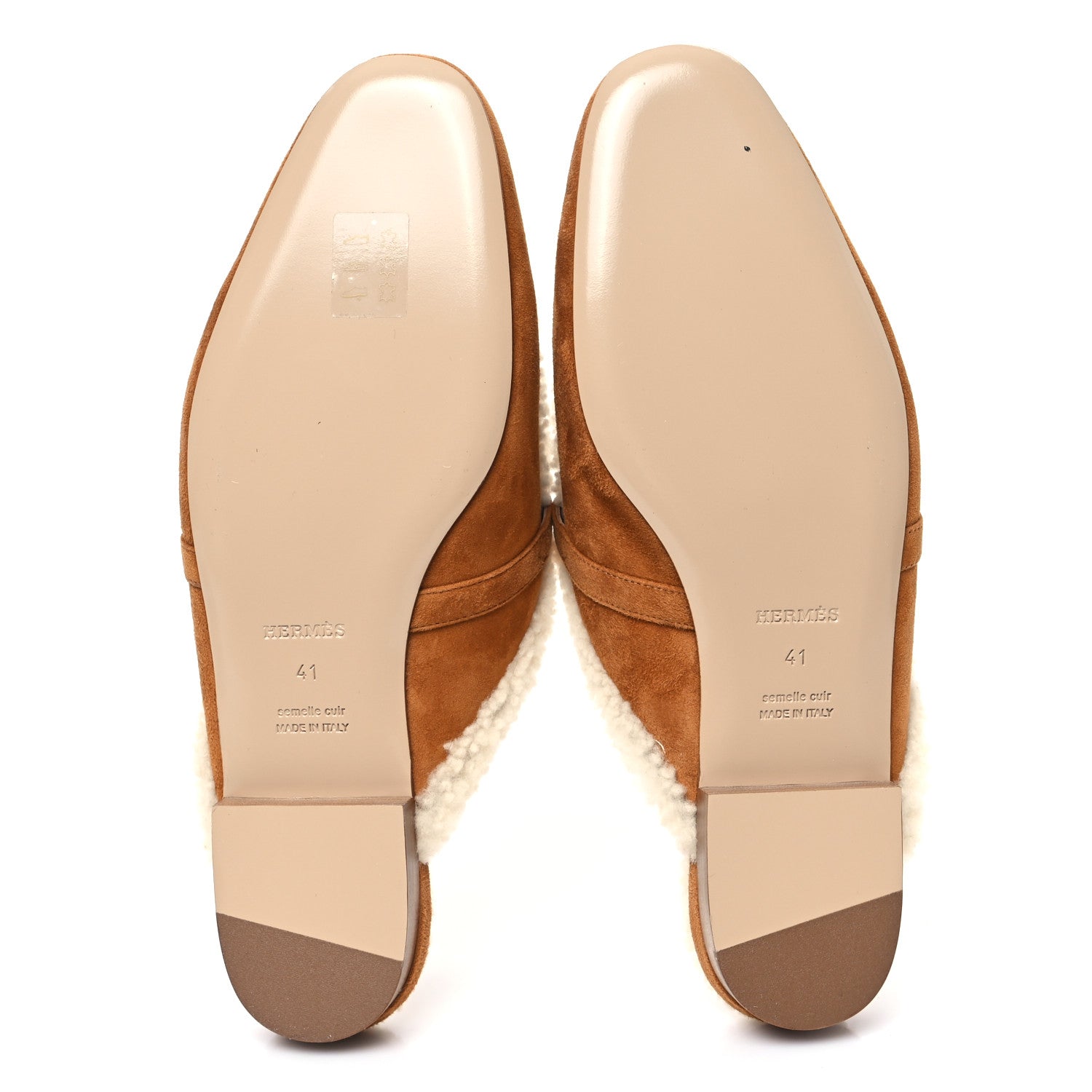 Hermes Suede Goatskin Woolskin Womens Oz Mules 41 Naturel 5 of 8