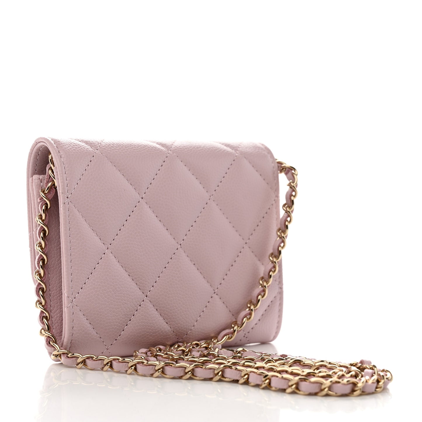 Caviar Quilted Coco Candy Card Holder On Chain Light Pink