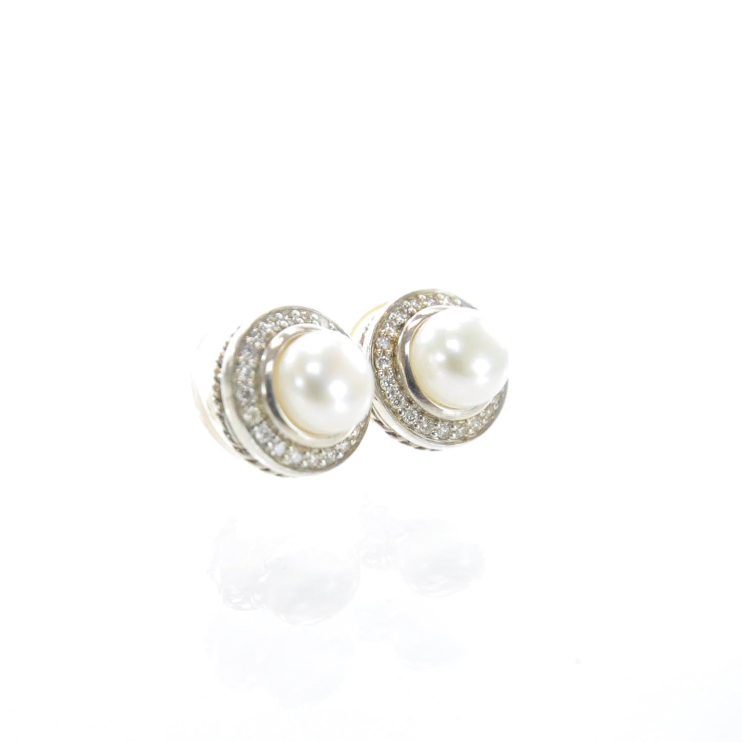 Sterling Silver Diamond Pearl Petite Albion Earrings