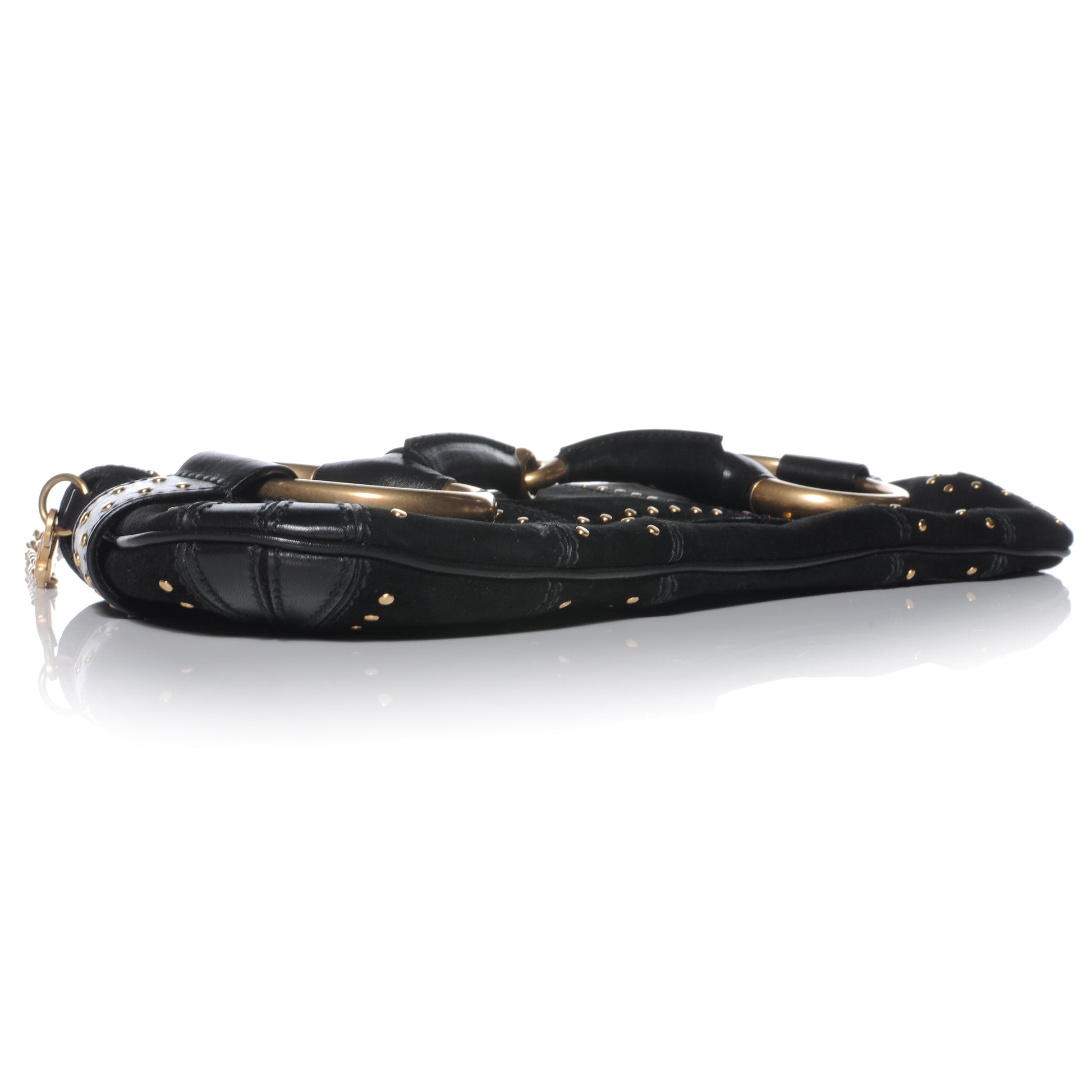 Gucci Suede Studded Horsebit Clutch Bag Black 4 of 7
