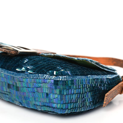 Fendi Sequin Beaded Lizard Baguette Verde Arancio 10 of 11