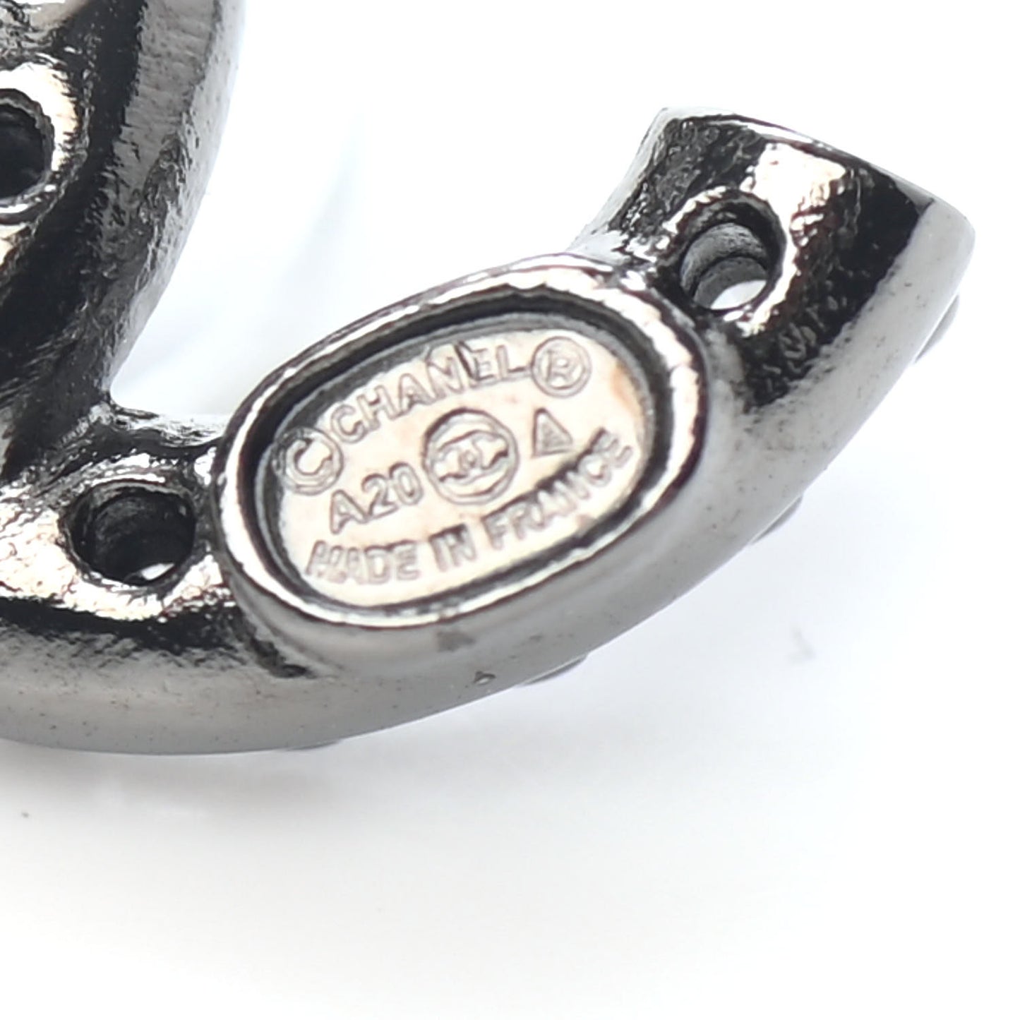 Metal Crystal CC Lock Symbols Stud Earrings Ruthenium