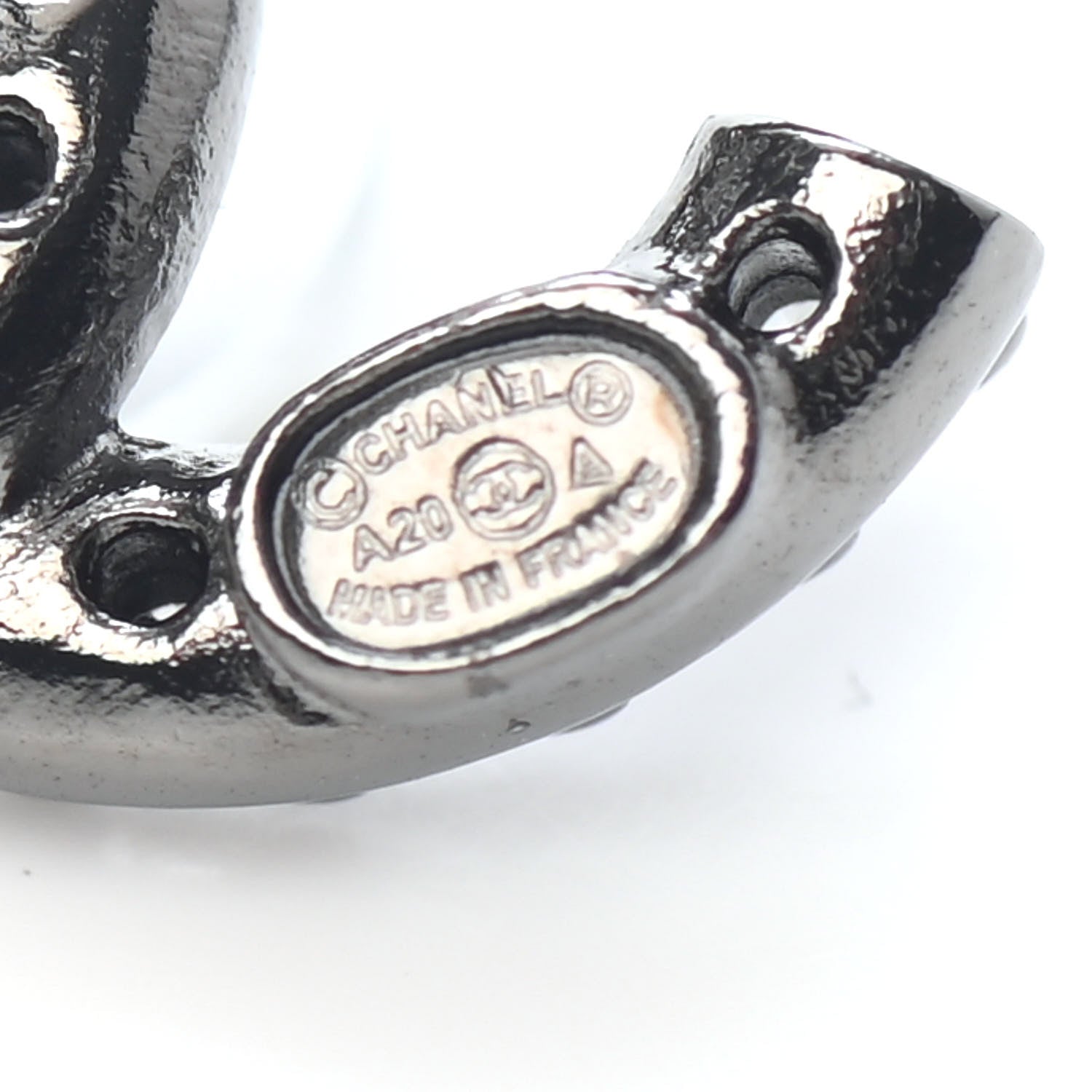 Chanel Metal Crystal CC Lock Symbols Stud Earrings Ruthenium 4 of 4