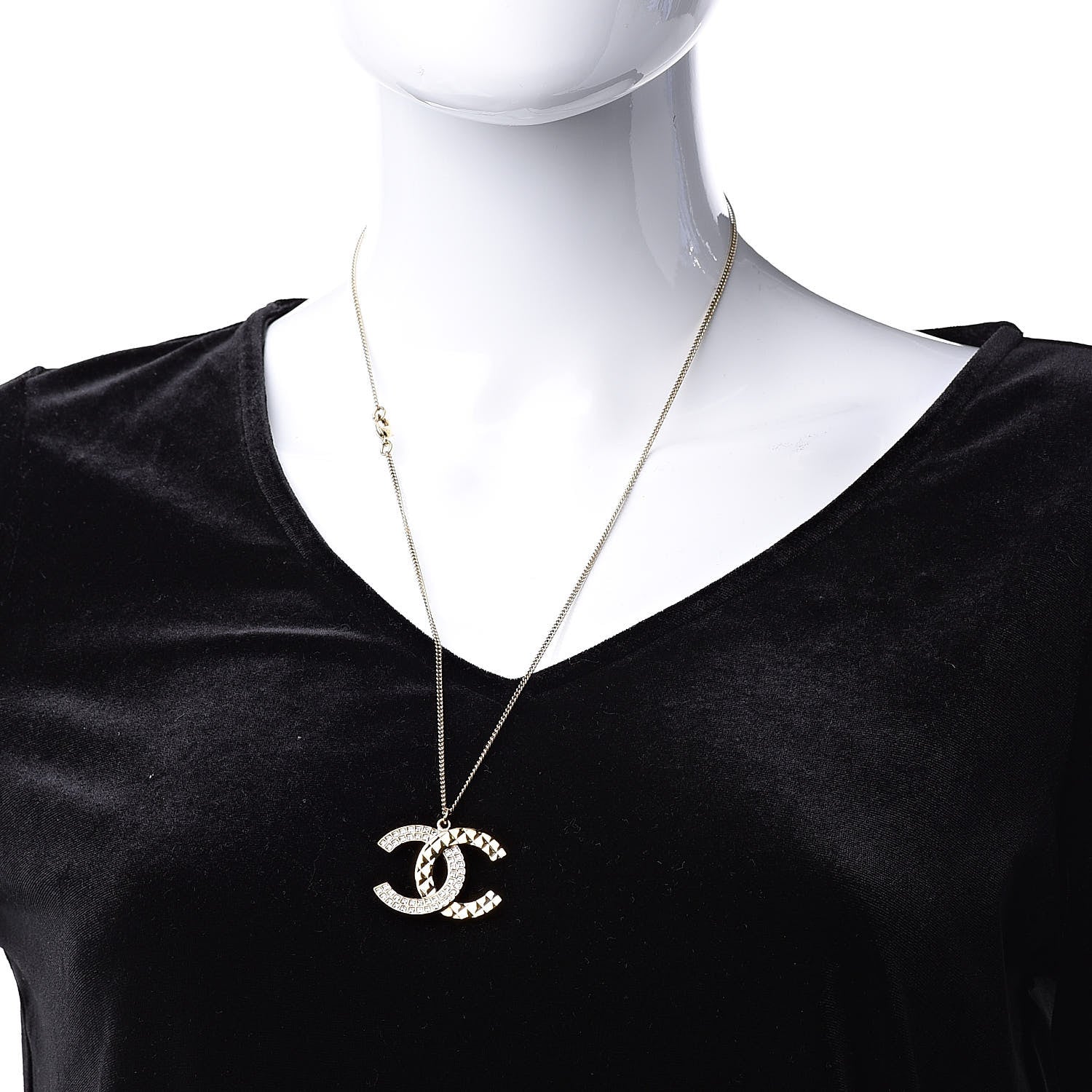 Chanel Baguette Crystal Quilted CC Pendant Necklace Gold 2 of 5