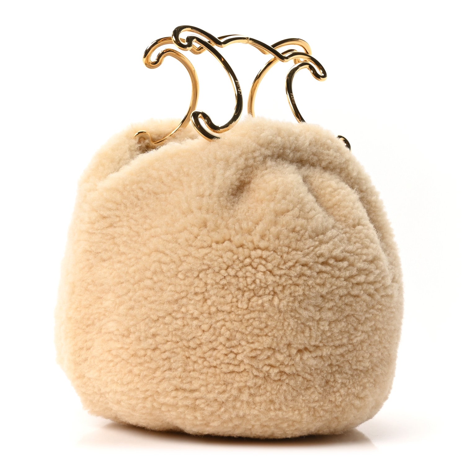 Celine Pleated Shearling Triomphe Bag  Natural 3 of 10
