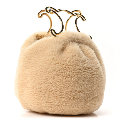 Celine Pleated Shearling Triomphe Bag  Natural 3 of 10