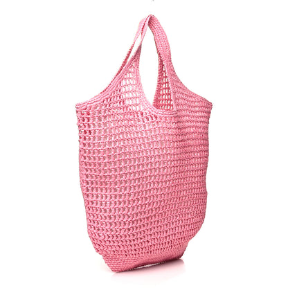 Prada Yarn Raffia Effect Crochet Logo Embroidered Shopping Tote Bag Petalo 3 of 9