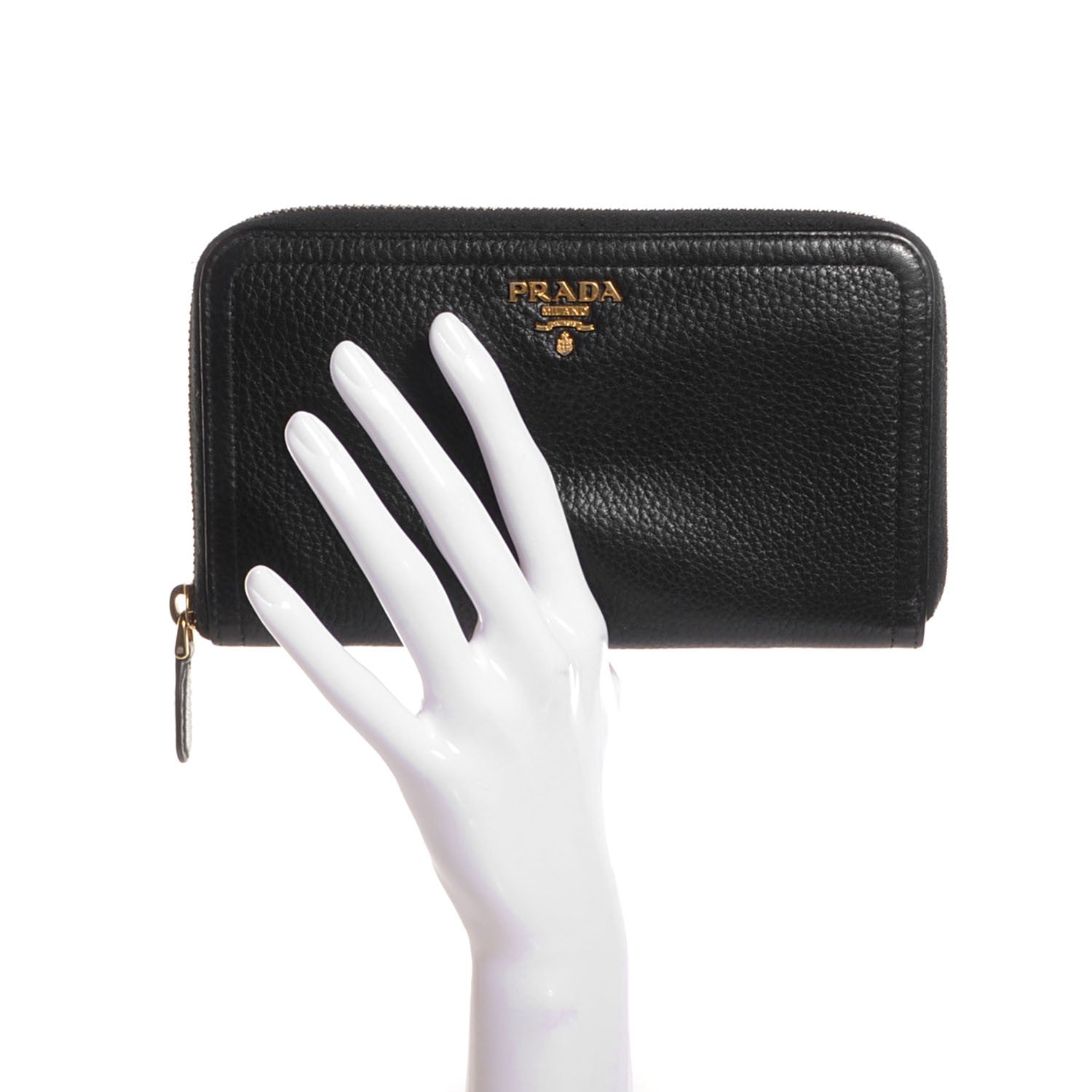 Prada Vitello Daino Zip Around Wallet Nero Black 2 of 9