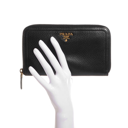 Prada Vitello Daino Zip Around Wallet Nero Black 2 of 9
