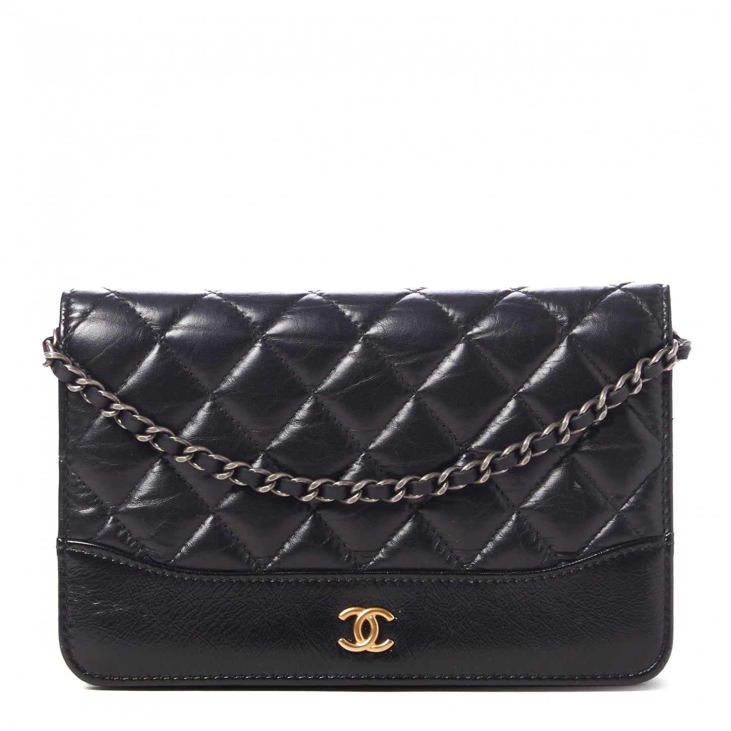 Aged Calfskin Quilted Gabrielle Wallet On Chain WOC Black