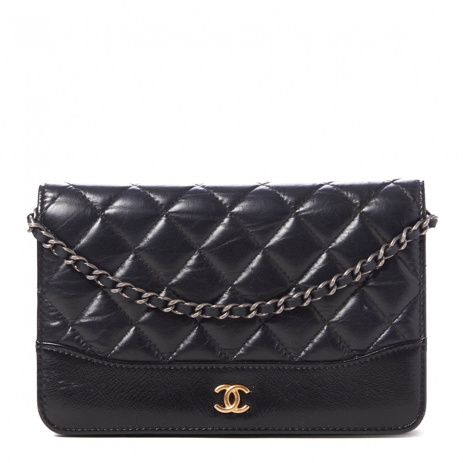 Chanel Aged Calfskin Quilted Gabrielle Wallet On Chain WOC Black 1 of 9