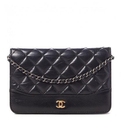 Chanel Aged Calfskin Quilted Gabrielle Wallet On Chain WOC Black 1 of 9