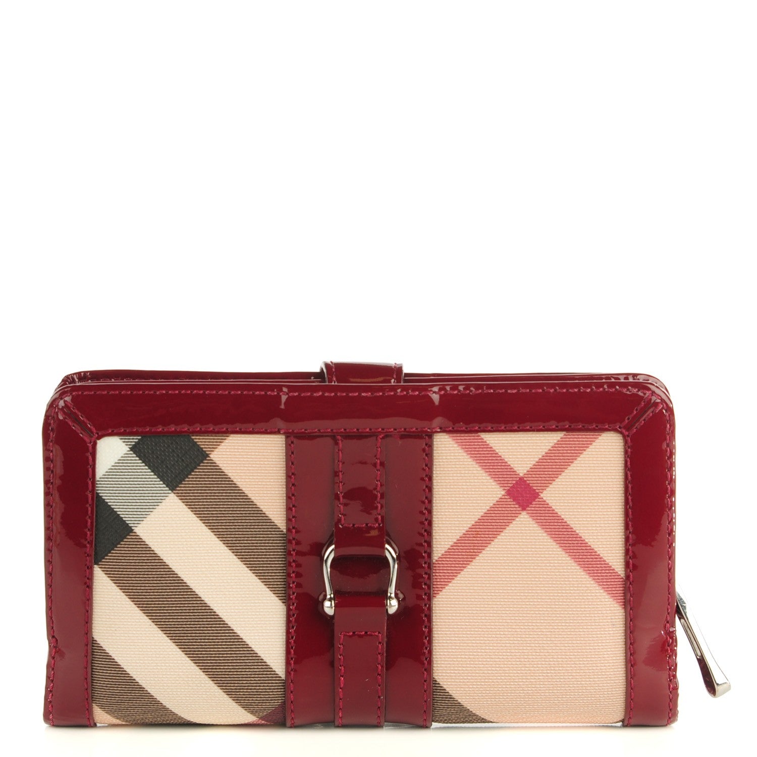 Burberry Patent Nova Check Continental Wallet Berry Red 1 of 7