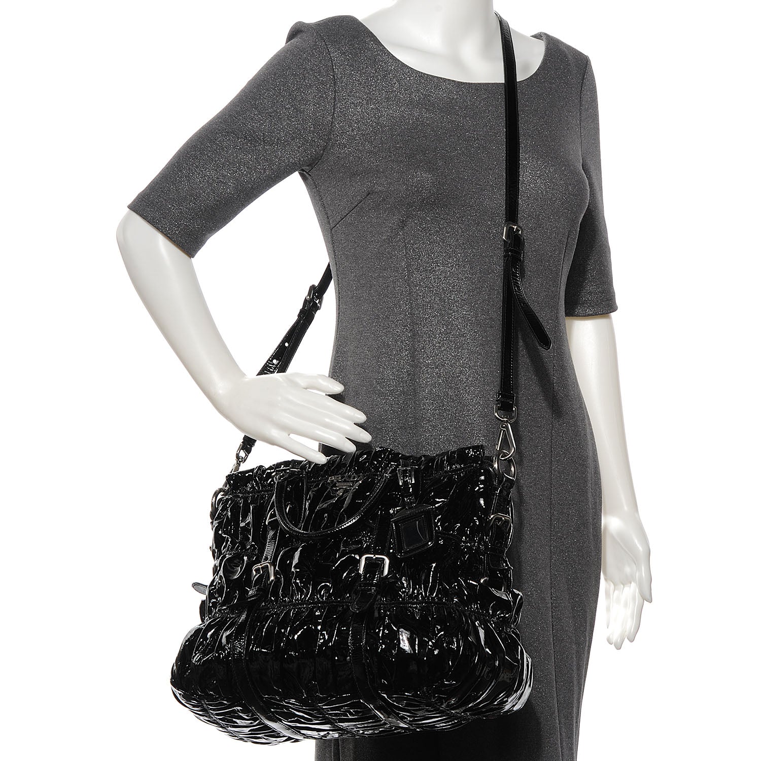 Prada Vernice Gaufre Tote Black 2 of 9