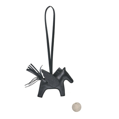Hermes Milo Lambskin Matte Alligator Touch Grigri Rodeo Pegase Horse Bag Charm PM Black 2 of 5