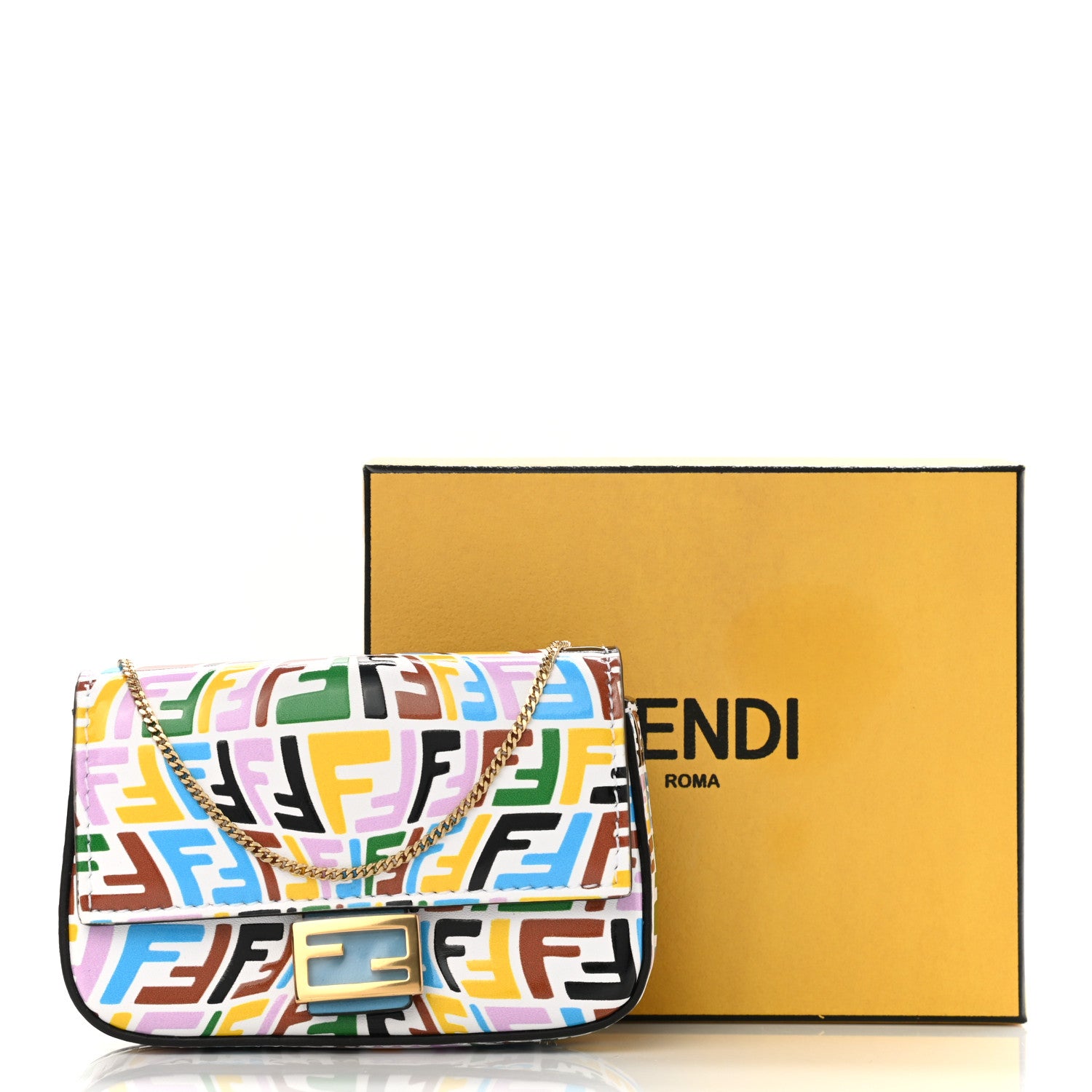 Fendi X SARAH COLEMAN Vitello Liberty Ceylon Micro FF Fish Eye Embossed Nano Baguette Charm Multicolor Cyber Blue 8 of 8