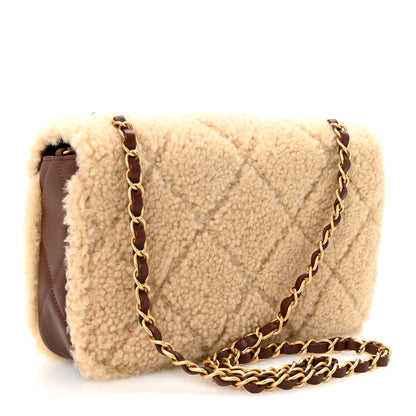 Chanel Shearling Lambskin Quilted Furry Coco Flap Dark Brown Beige 4 of 21