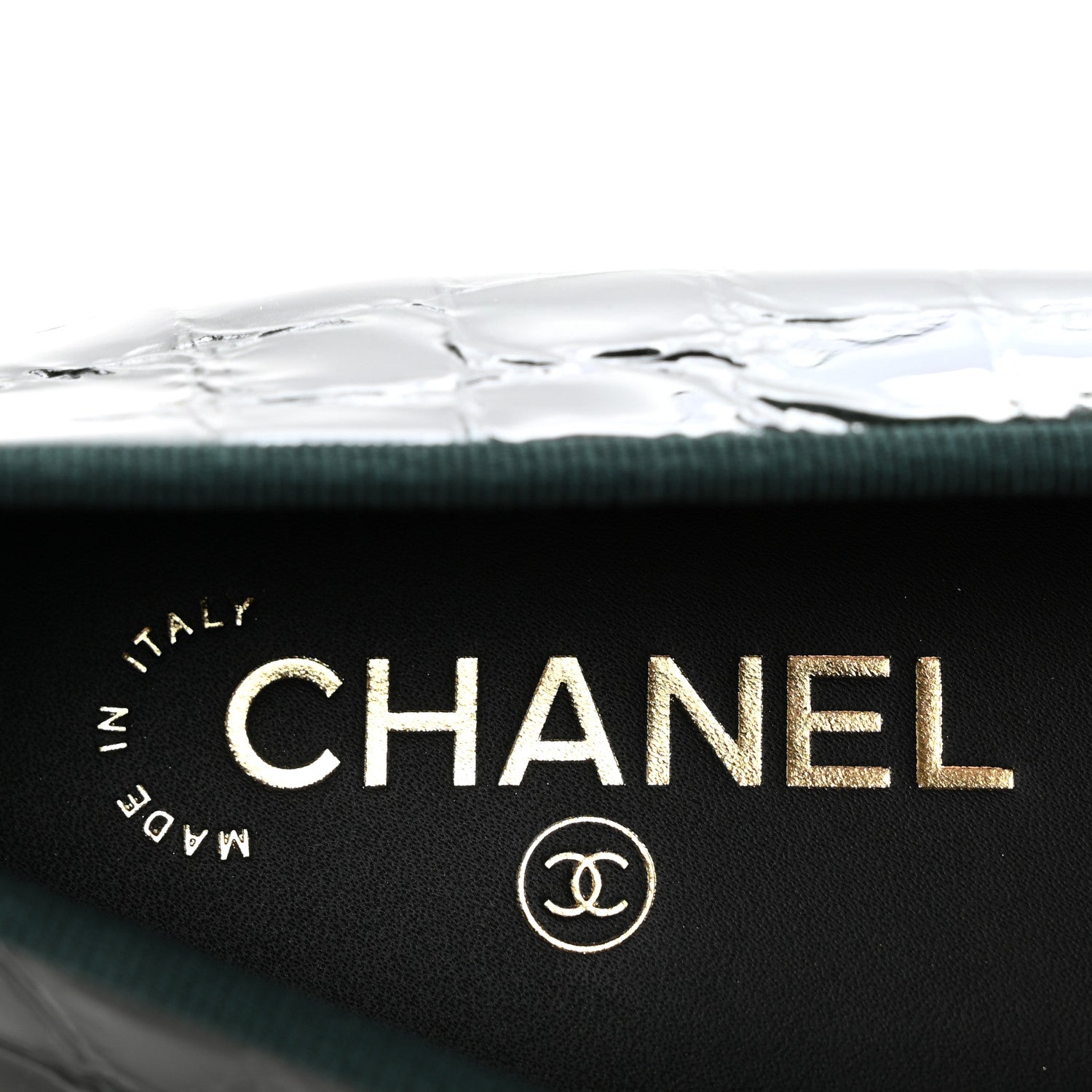 Chanel Patent Crocodile Embossed Ballerina Flats 39 Dark Green Black 8 of 10