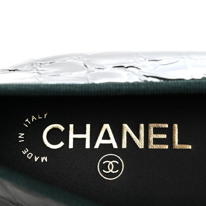 Chanel Patent Crocodile Embossed Ballerina Flats 39 Dark Green Black 8 of 10