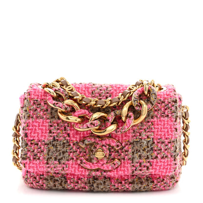 Chanel Wool Tweed Quilted Small Elegant Chain Flap Pink Brown 1 of 11