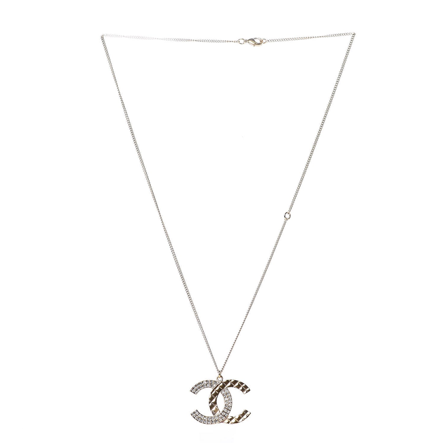 Baguette Crystal Quilted CC Pendant Necklace Gold