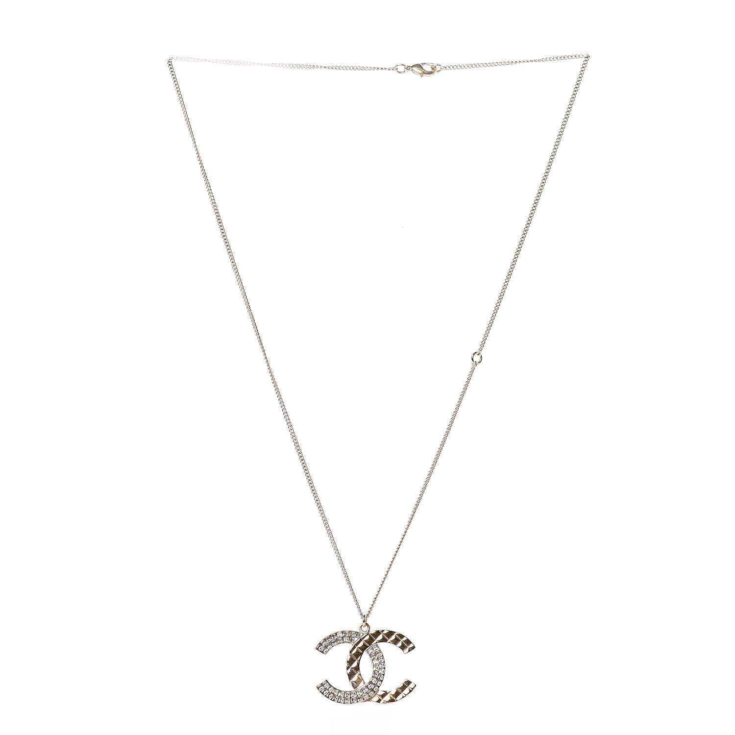 Chanel Baguette Crystal Quilted CC Pendant Necklace Gold 3 of 6