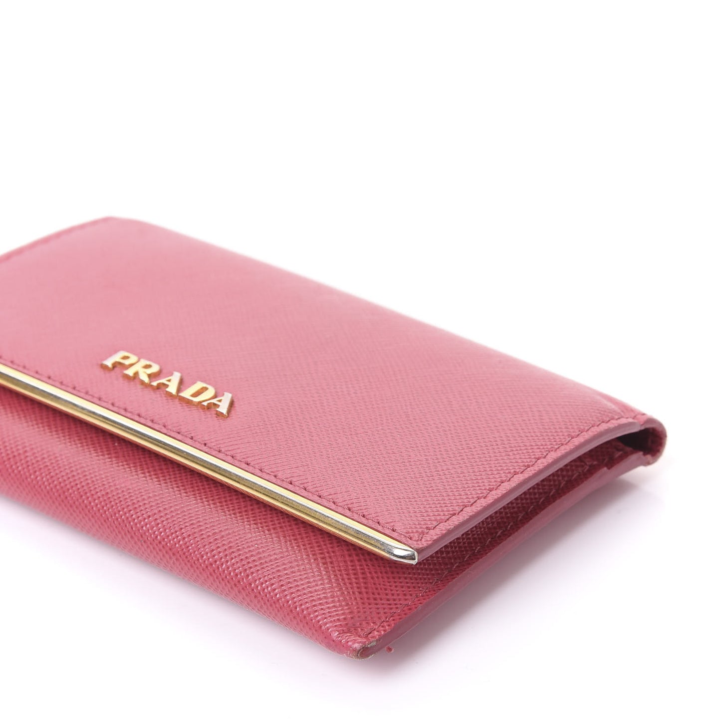 Saffiano Compact Metal Bar Flap Wallet Peonia